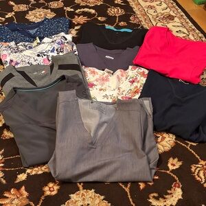 Pkg of 10 Figs Women's Gray Top,Lux red top, health pro,lite tech , scrubletics